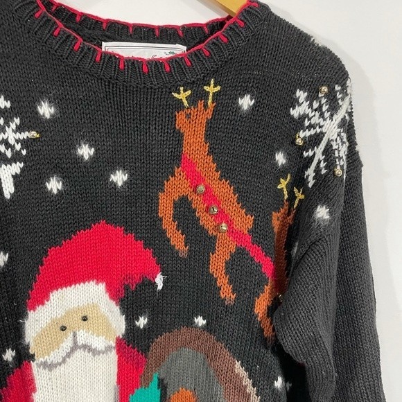 Vintage Santa Reindeer Snowflake Toys Mistletoe Christmas Ugly Holiday S… - Picture 2 of 8